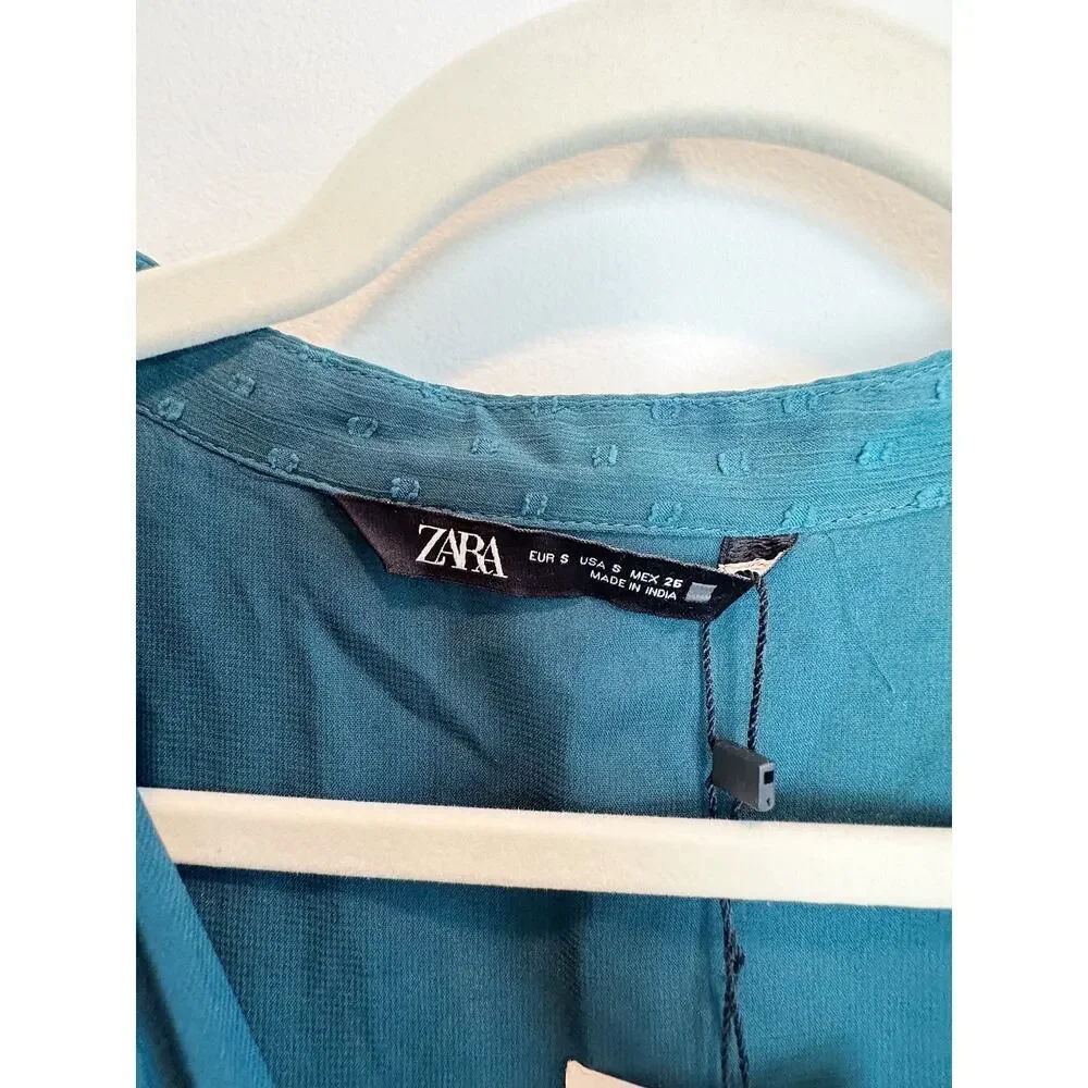 NWT Zara Swiss Dot Teal Dress Size S - Picture 10 of 10